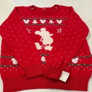 Disney Red Crewneck Sweater with Mickey Mouse Design